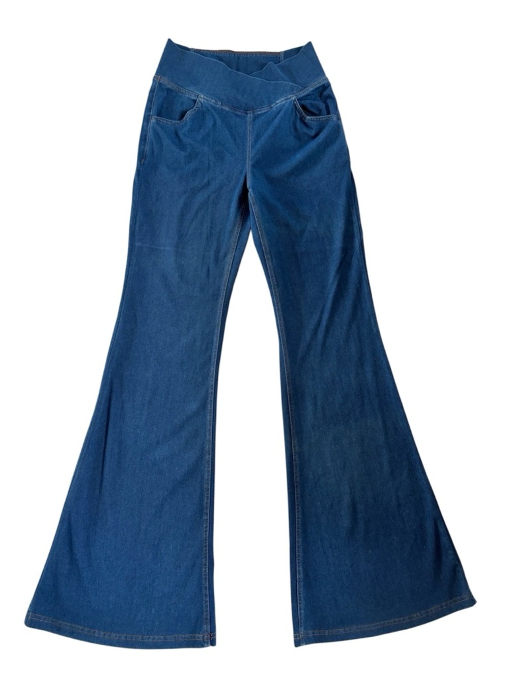 NWT Halara Crossover High Waisted Flare Jeans Medium Tall Lake Blue - Picture 2 of 12